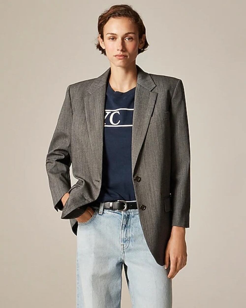J.Crew Petite Gamine blazer in Italian studio wool blend Oversized Grey XSP NWT
